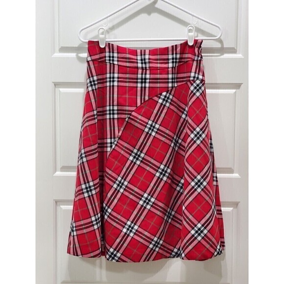 HANNA ANDERSSON A-LINE RED TARTAN PLAID FULL SKIRT SIDE ZIPPER WOMEN SIZE SMALL - Picture 1 of 13